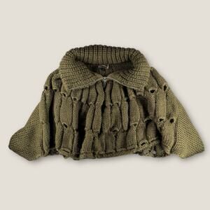 Tarnish Cape M/L Olive Alpaca Wool Blend Chunky Knit Zip Front Crop Poncho